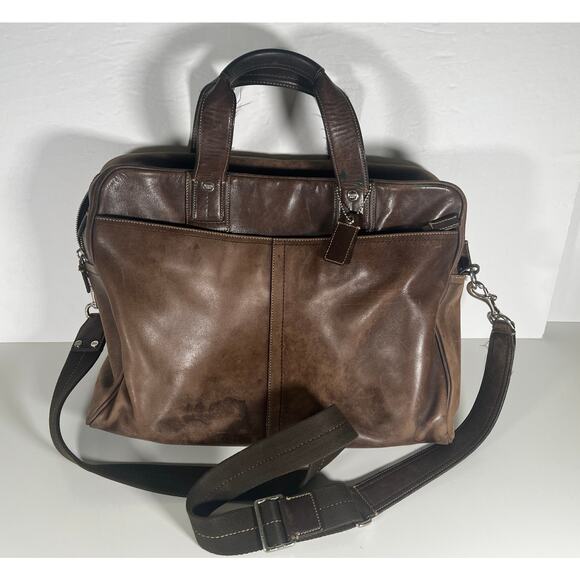 Vintage COACH Brown Leather Computer Business Bag w/ strap - Picture 1 of 16